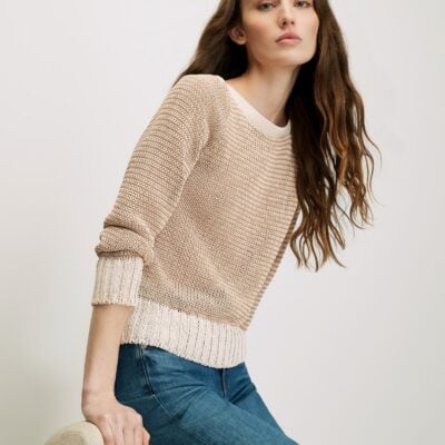 Veronica Beard Orlian Knit Pullover — Chai/Ecru - Image 1
