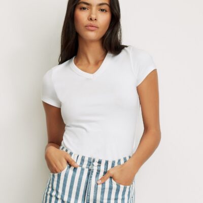 Veronica Beard Devin V-Neck T-Shirt — White - Image 1