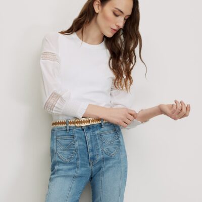 Veronica Beard Bellamie Mixed Media Top — White - Image 1