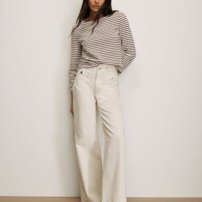 Veronica Beard Hovey Striped Top — Dove White/Raisin - Image 2