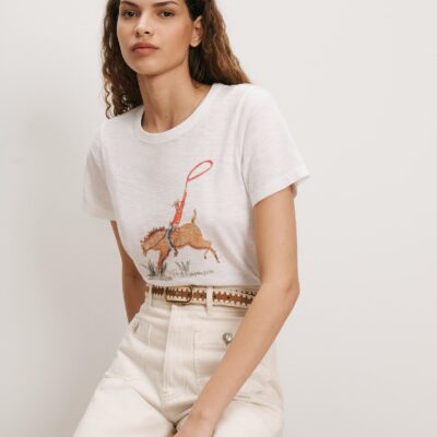 Veronica Beard Carla Crewneck T-Shirt — Cowgirl - Image 1