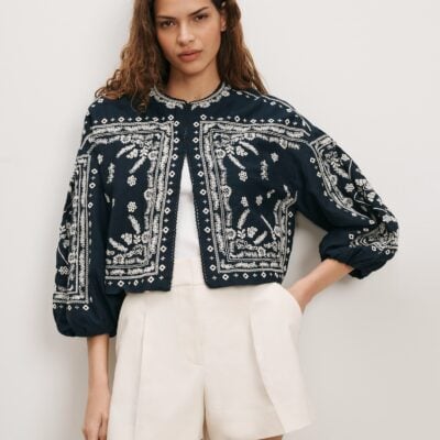 Veronica Beard Drake Embroidered Jacket — Navy - Image 1