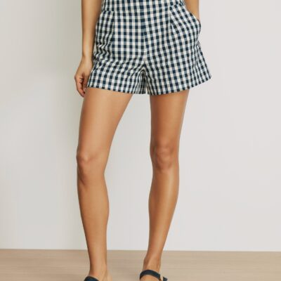 Veronica Beard Haina Gingham Short — Navy/Dove White - Image 2