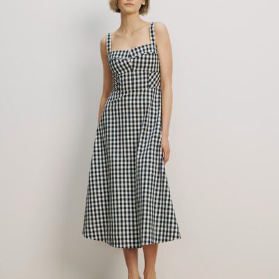 Veronica Beard Aila Gingham Midi Dress — Navy/Dove White - Image 1