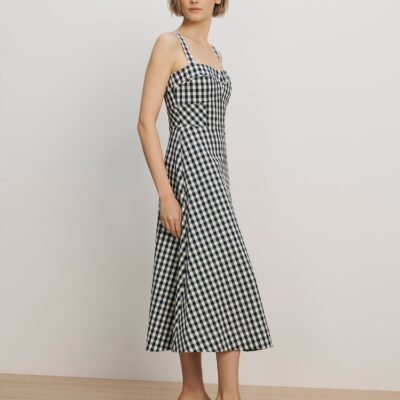 Veronica Beard Aila Gingham Midi Dress — Navy/Dove White - Image 2