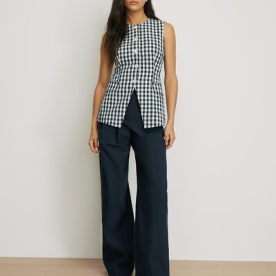 Veronica Beard Lois Gingham Vest — Navy/Dove White - Image 2