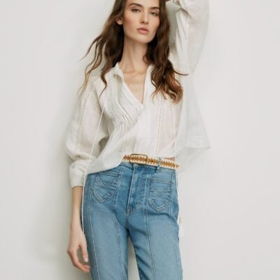 Veronica Beard Sawyer Self-Tie Blouse — White - Image 1