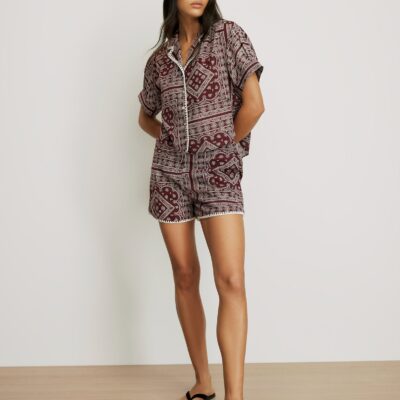 Veronica Beard Tennison Bandana Short — Raisin/Dove White - Image 1