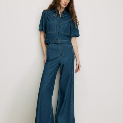 Veronica Beard Digby Wide-Leg Chambray Pant — Starry Night - Image 1