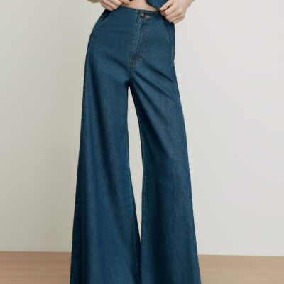 Veronica Beard Digby Wide-Leg Chambray Pant — Starry Night - Image 2