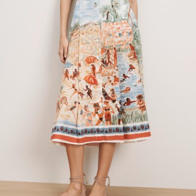 Veronica Beard Fynnley Printed Midi Skirt — Sand Multi - Image 2