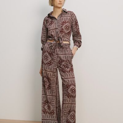 Veronica Beard Sylvester Wide-Leg Pant — Raisin/Dove White - Image 1
