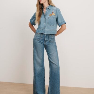 Veronica Beard Spruce Button-Down Shirt — Halo Blue - Image 2