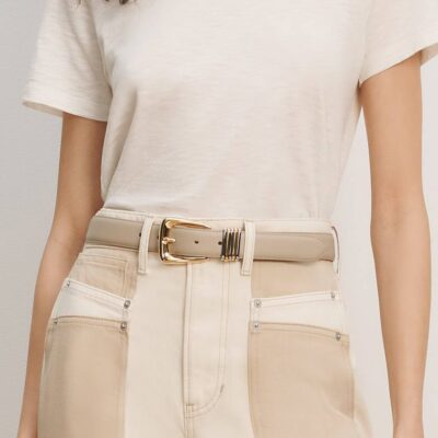 Veronica Beard Arch Leather Belt — Oat - Image 2