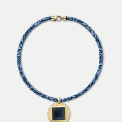 Veronica Beard Tiger’s Eye Beaded Necklace — Blue - Image 1