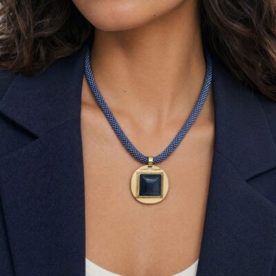 Veronica Beard Tiger’s Eye Beaded Necklace — Blue - Image 2