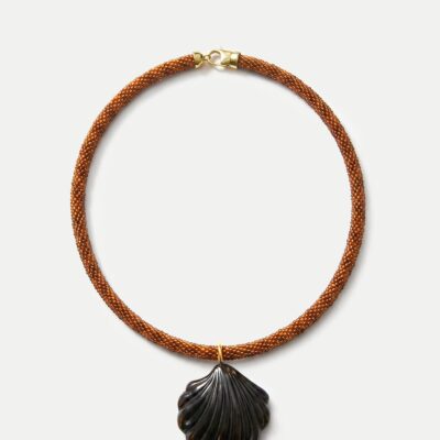 Veronica Beard Scallop Shell Beaded Necklace — Brown/Black - Image 1