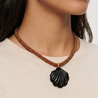 Veronica Beard Scallop Shell Beaded Necklace — Brown/Black - Image 2
