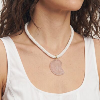 Veronica Beard Nautilus Shell Beaded Necklace — White - Image 2