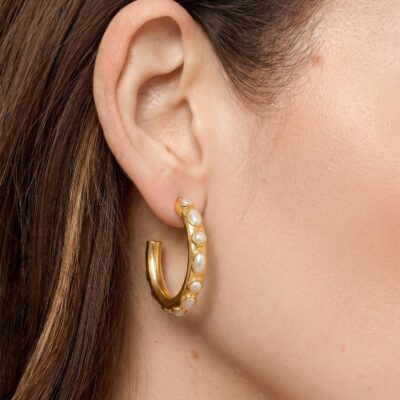 Veronica Beard Pearl Hoop Earring — Gold/Pearl - Image 2
