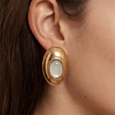 Veronica Beard Cat’s Eye Cabochon Earring — Gold - Image 2
