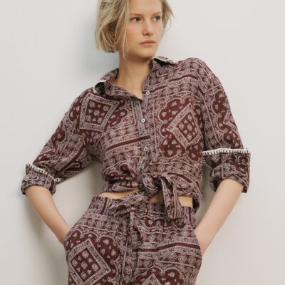 Veronica Beard Lloyd Bandana Button-Down Shirt — Raisin/Dove White - Image 1