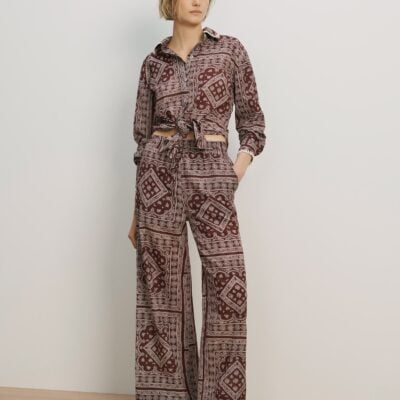 Veronica Beard Lloyd Bandana Button-Down Shirt — Raisin/Dove White - Image 2