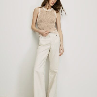 Veronica Beard Jerrel Cropped Knit Tank Top — Chai/Ecru - Image 2