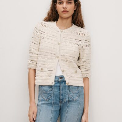 Veronica Beard Bellingham Pointelle Cardigan — Ecru - Image 1