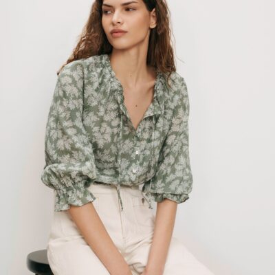 Veronica Beard Williamsen Floral Blouse — Sage/Dove White - Image 1