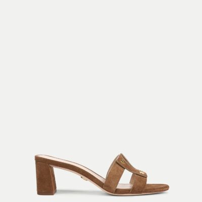 Veronica Beard Via Suede Mid-Heel Sandal — Chestnut - Image 1
