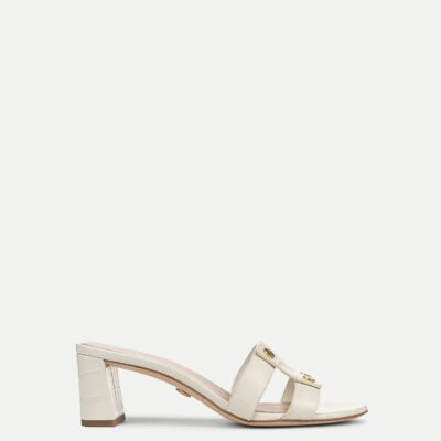 Veronica Beard Via Croc-Embossed Mid-Heel Sandal — Ecru - Image 1