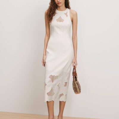 Veronica Beard Upten Eyelet Midi Dress — Dove White - Image 1