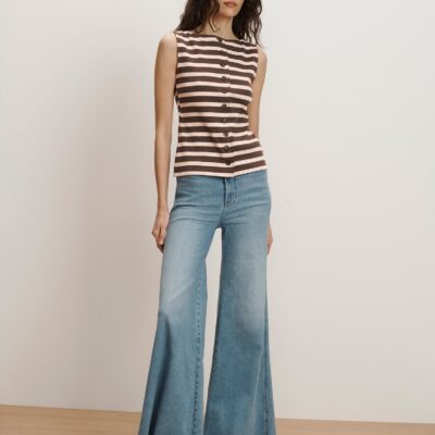 Veronica Beard Uma Ribbed Vest — Brown Stripe - Image 2