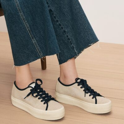 Veronica Beard Truett Platform Sneaker — Sand/Navy - Image 2