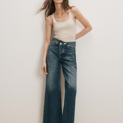Veronica Beard Taylor Crossover-Waistband Wide-Leg Jean — City Lights - Image 1