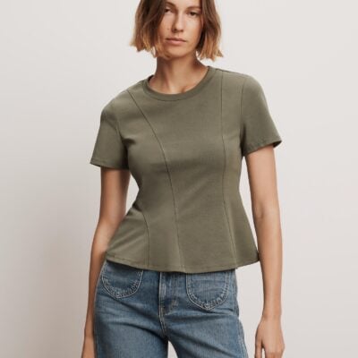 Veronica Beard Syverin Peplum T-Shirt — Stone Army - Image 1