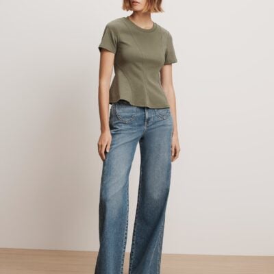 Veronica Beard Syverin Peplum T-Shirt — Stone Army - Image 2