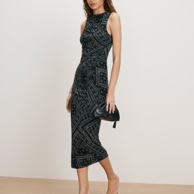 Veronica Beard Sylviani Bandana Midi Dress — Navy/Dove White - Image 1