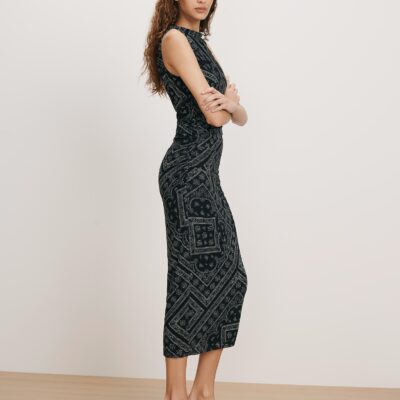 Veronica Beard Sylviani Bandana Midi Dress — Navy/Dove White - Image 2