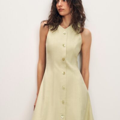 Veronica Beard Steiner Button-Down Mini Dress — Pistachio - Image 2