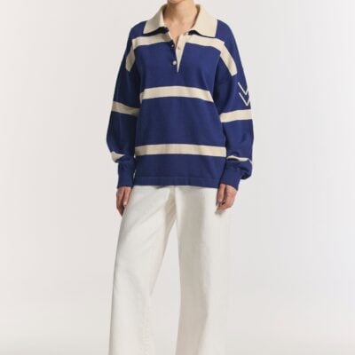 Viktoria & Woods Rival Polo Knit — FADED INK STRIPE - Image 1