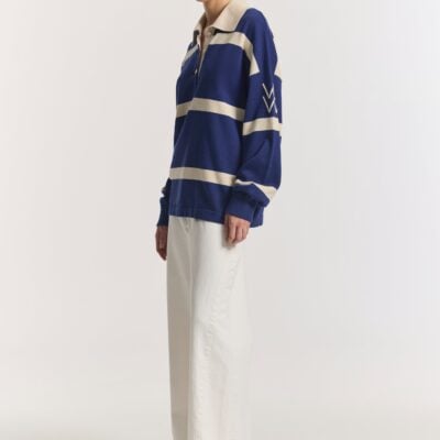 Viktoria & Woods Rival Polo Knit — FADED INK STRIPE - Image 2