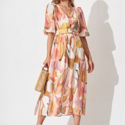 St Frock Adrina Maxi Dress In White With Multi Floral - Image 1