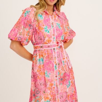 St Frock Enchanted Hour Midi Shirt Dress in Pink Floral Cotton Blend - Image 2