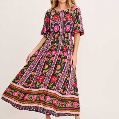 St Frock Flair Dress In Multi Floral Print - Image 1