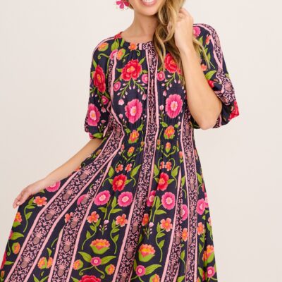 St Frock Flair Dress In Multi Floral Print - Image 2
