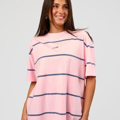 Go-To Stripe FLXCotton Oversized Tee - Marshmallow-Nightshadow | LSKD - Image 1