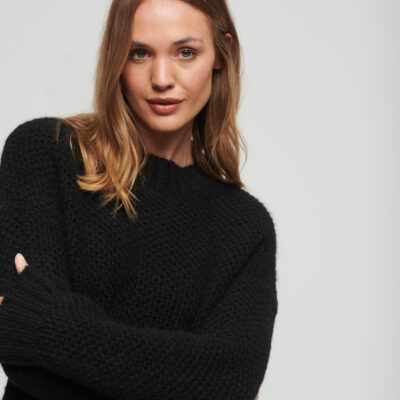 Superdry Textured Knit Crew Dress Black - Image 2