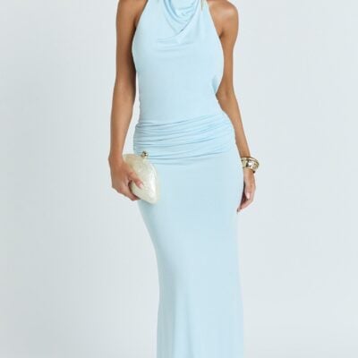 Showpo Lizzy Maxi Dress - Backless Ruched Bodycon Dress In Blue - Image 1